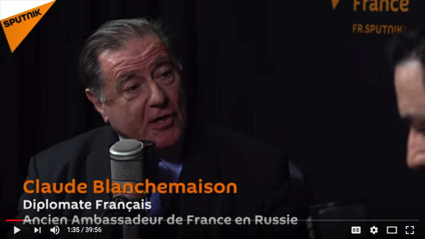 Screenshot Youtube. Sputnik. Claude Blanchemaison, invité d'Edouard Chanot. 2018-02-28